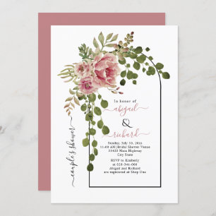 Dusty rose flowers arch wedding couples shower invitation