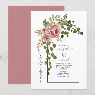 Dusty rose flowers arch wedding engagement party invitation