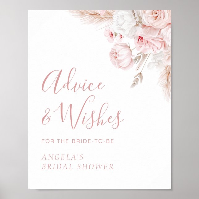 Dusty rose flowers bridal shower advice wishes poster (Front)