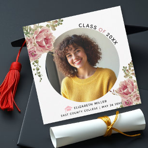 Dusty rose flowers Class of 2022 graduation photo Announcement