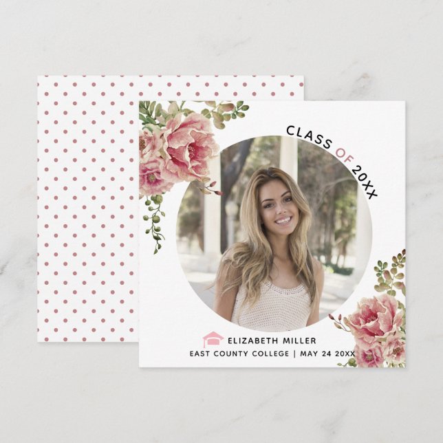 Dusty rose flowers Class of 2025 graduation photo Announcement (Front/Back)