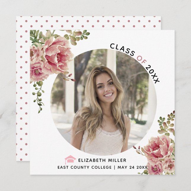 Dusty rose flowers Class of 2026 graduation photo Announcement (Front/Back)