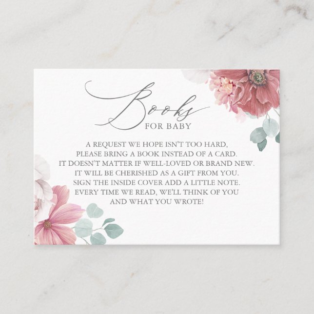 Dusty Rose Flowers Elegant Books For Baby Card (Front)