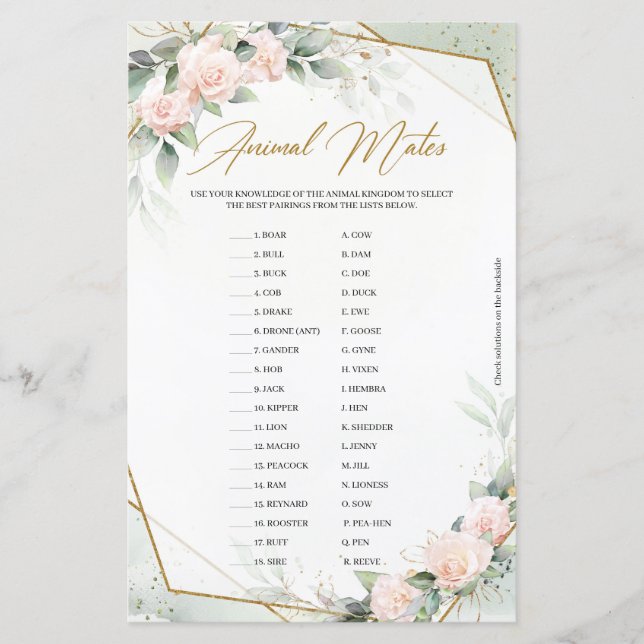 Dusty rose flowers eucalyptus gold Animal Mates (Front)