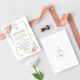 Dusty Rose Flowers Spanish 1st Birthday Baptism Invitation