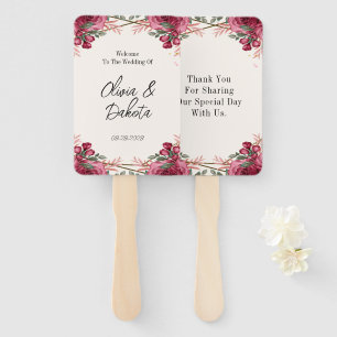 Dusty Rose Geometric Floral Wedding Thank You Hand Fan