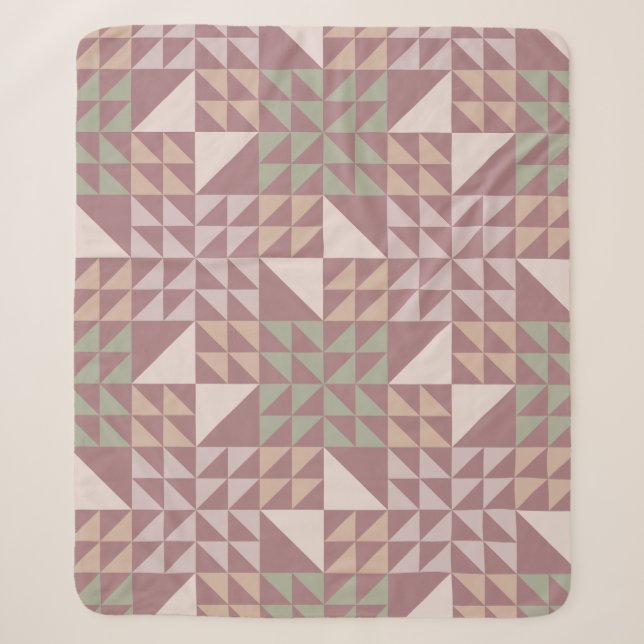Dusty Rose Geometric Quilt Pattern Sherpa Blanket (Front)