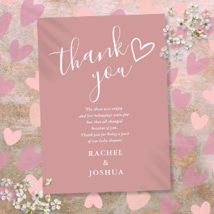 Dusty Rose Girl Baby Shower Script Heart Poem Thank You Card