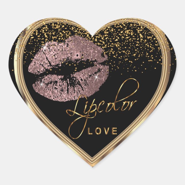 Dusty Rose Glitter Lipcolor Love Heart Sticker (Front)
