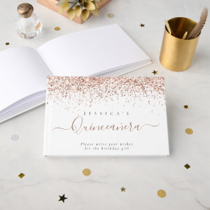 Dusty Rose Glitter Quinceanera Guest Book