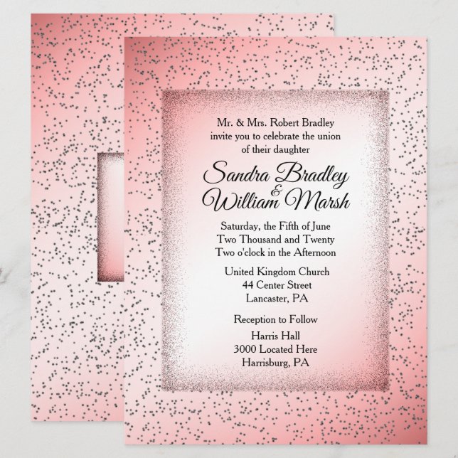 Dusty Rose Glitter Wedding Invitation (Front/Back)