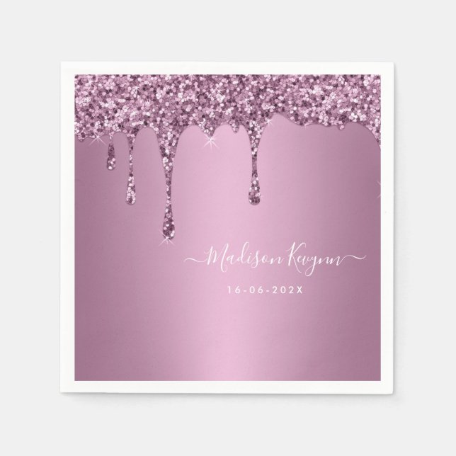  Dusty Rose Glitter Wedding Napkin (Front)