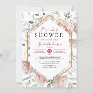 Dusty Rose Gold and Eucalyptus Boho Bridal Shower Invitation