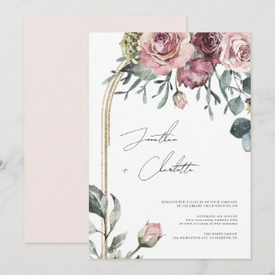 Dusty Rose & Gold Arch Modern Blush Wedding Invitation