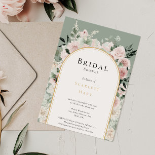 Dusty Rose Gold Arch Sage Simple Bridal Shower Invitation