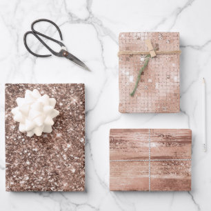 Dusty Rose Gold Blush Glitter Sparkle Glam Wrapping Paper Sheet