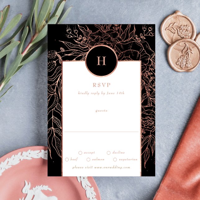 Dusty Rose Gold Classic Monogram Wreath Wedding RSVP Card (Creator Uploaded)