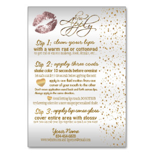 Dusty Rose & Gold Confetti Lip Instructions 2 Table Number