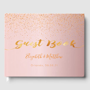 Dusty rose gold confetti script wedding guest book