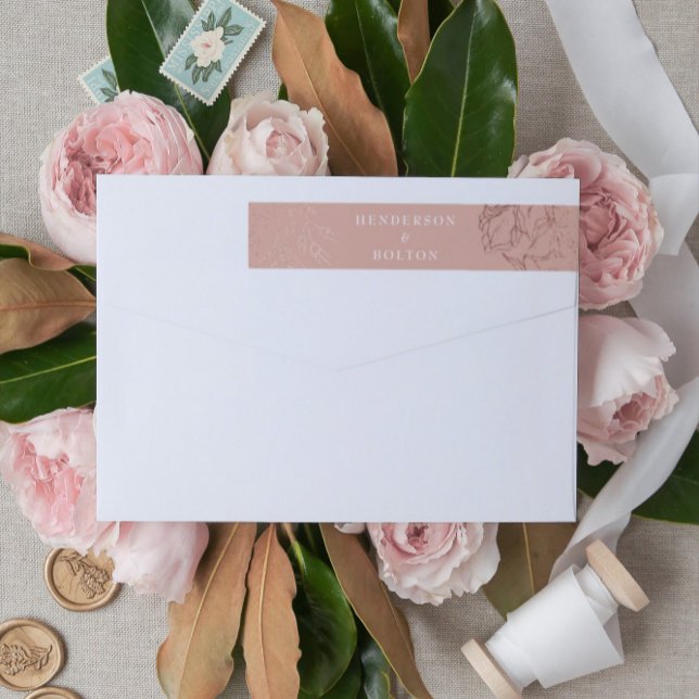 Dusty Rose Gold Customisable Wreath Wedding Wrap Around Label (Creator Uploaded)