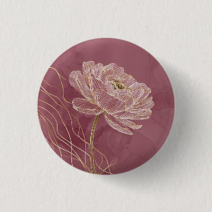 Dusty Rose Gold Floral Line Art Elegant 3 Cm Round Badge