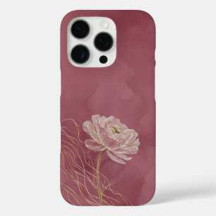 Dusty Rose Gold Floral Line Art Elegant iPhone 16 Pro Case