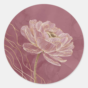 Dusty Rose Gold Floral Line Art Elegant Classic Round Sticker
