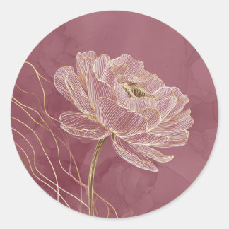 Dusty Rose Gold Floral Line Art Elegant Classic Round Sticker