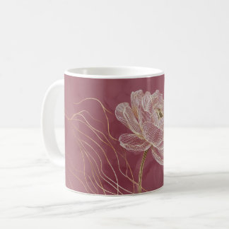 Dusty Rose Gold Floral Line Art Elegant Coffee Mug