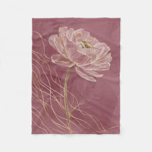 Dusty Rose Gold Floral Line Art Elegant Fleece Blanket