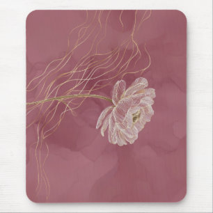 Dusty Rose Gold Floral Line Art Elegant Mouse Mat