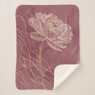 Dusty Rose Gold Floral Line Art Elegant Sherpa Blanket