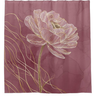 Dusty Rose Gold Floral Line Art Elegant Shower Curtain