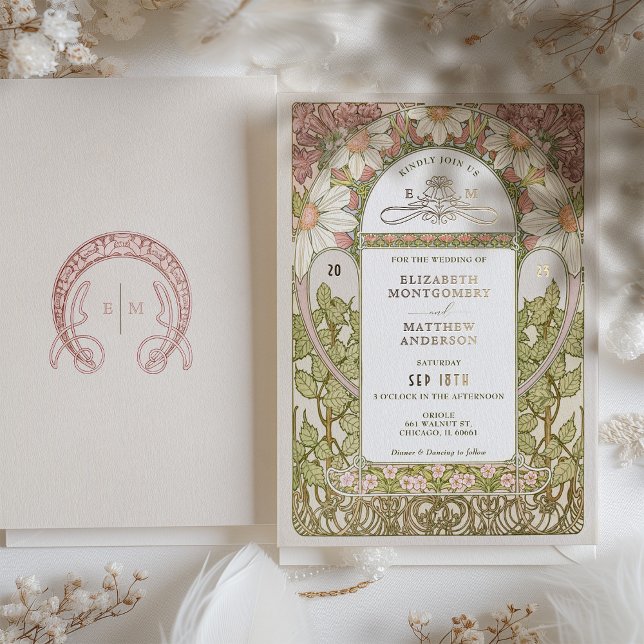 Dusty Rose Gold Foil Daisies Wedding Art Nouveau (Creator Uploaded)