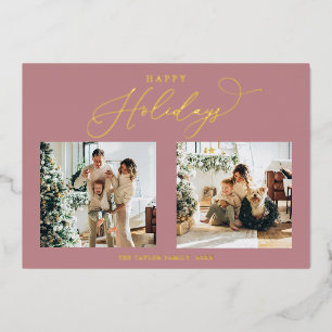 Dusty Rose Gold Foil Happy Holidays Christmas Holiday Card