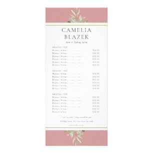 Dusty Rose Gold Greenery Salon Service Menu