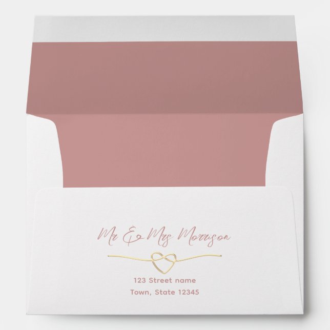 Dusty Rose Gold Heart Wedding Envelope (Back (Bottom))