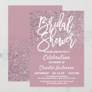 Dusty Rose Gold Pink Glitter Ombre Bridal Shower Invitation