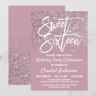 Dusty Rose Gold Pink Glitter Ombre Sweet Sixteen Invitation