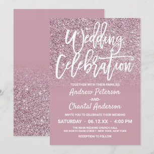 Dusty Rose Gold Pink Glitter Ombre Wedding Invitation