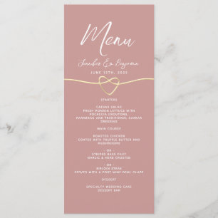 Dusty Rose Gold Rope Heart Wedding Menu