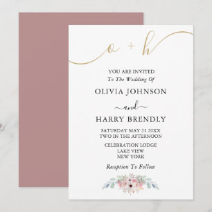 Dusty Rose Gold Rustic Eucalyptus Wedding Invite
