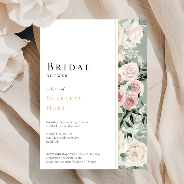 Dusty Rose Gold Sage Green Modern Bridal Shower Invitation (Creator Uploaded)