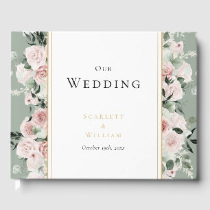 Dusty Rose Gold Sage Green Vintage Wedding Guest Book