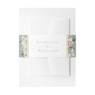 Dusty Rose Gold Sage Green Vintage Wedding Invitation Belly Band