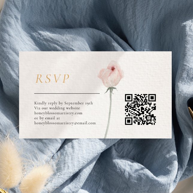 Dusty Rose Gold Sage Green Wedding QR Code RSVP Enclosure Card (Creator Uploaded)