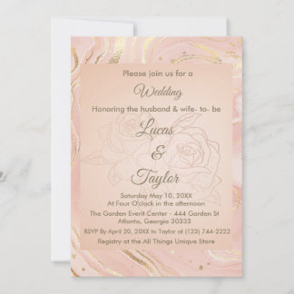 Dusty Rose & Gold Wedding Invitation