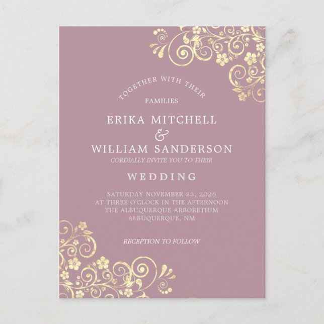 Dusty Rose Gold Wedding Invitation RSVP Website Postcard (Front)
