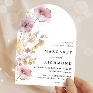 Dusty Rose & Gold Wildflowers Floral Arch Wedding Invitation