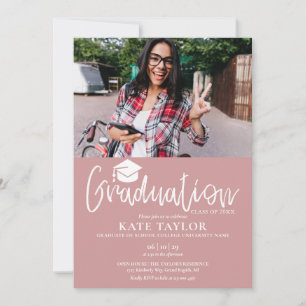 Dusty Rose Graduation Party 2 Photo Invitation